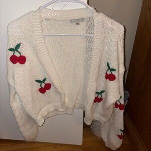 Love Tree Cream Cardigan with Red Cherry Embroidery